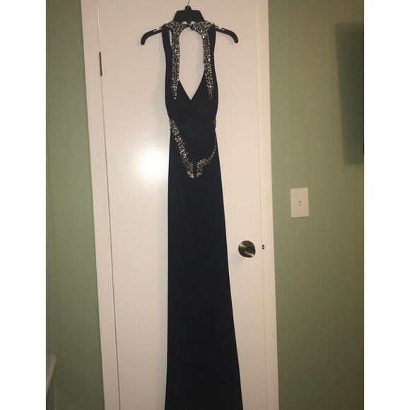 Formal beaded accent navy blue Dress - Picture 4 of 10